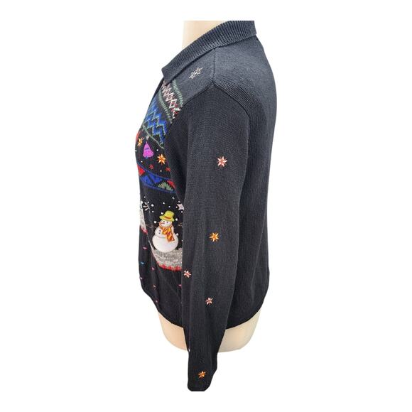 Designers Originals Studio Sweater Women’s LARGE Christmas Black Snowman Holiday - Picture 5 of 16